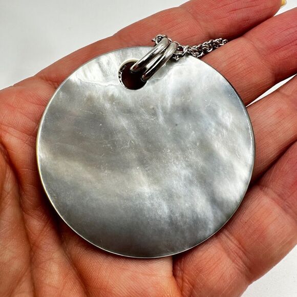 Abalone Shell, Mother of Pearl Cabochon 925 pendant on 18" 18KT, GP necklace! - Picture 8 of 12